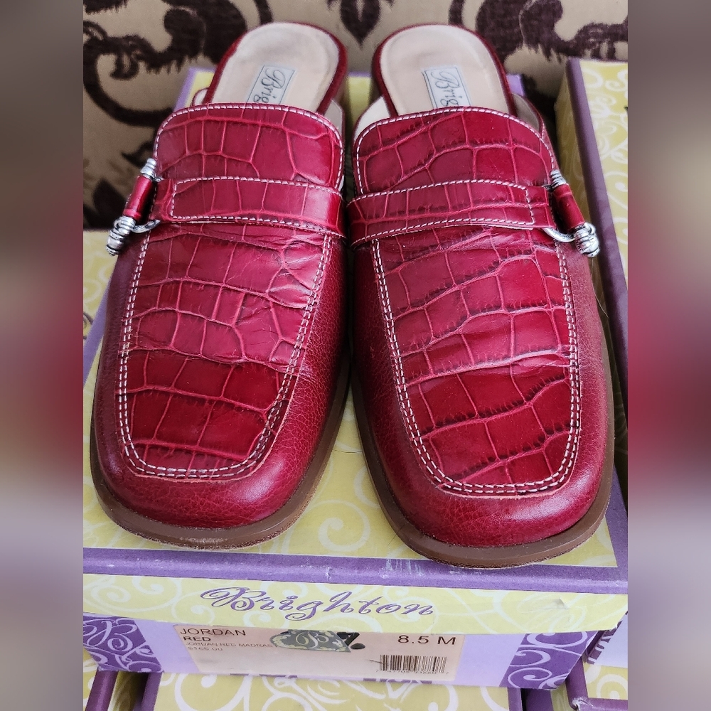Brighton Size 8.5 Red Italian Leather Jeweled "JORDAN" Mules $155